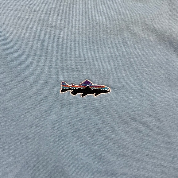 Patagonia Men’s Fitz Roy Trout Organic Cotton Polo Shirt – Bay Blue – Size Small - Picture 4 of 8
